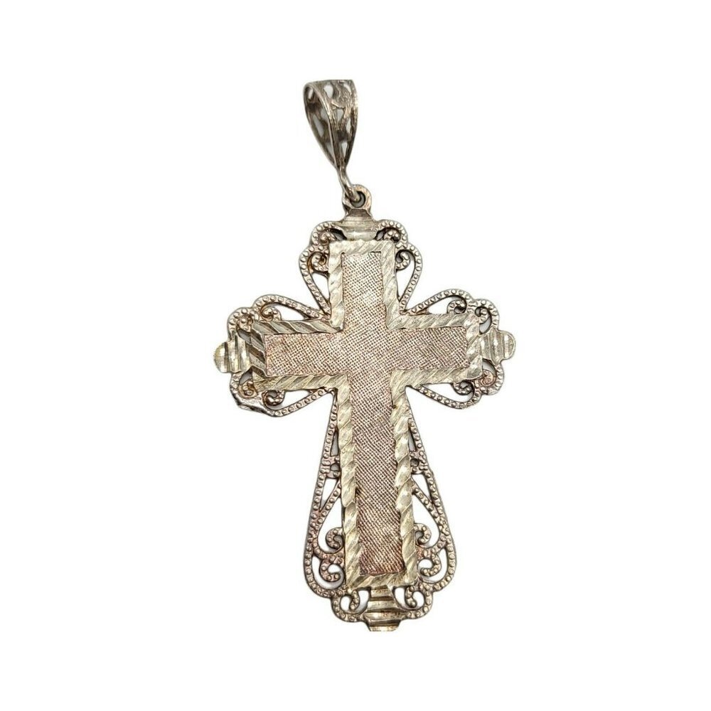Sterling Silver .925 Textured Budded Gothic Filigree Crucifix Cross Pendant